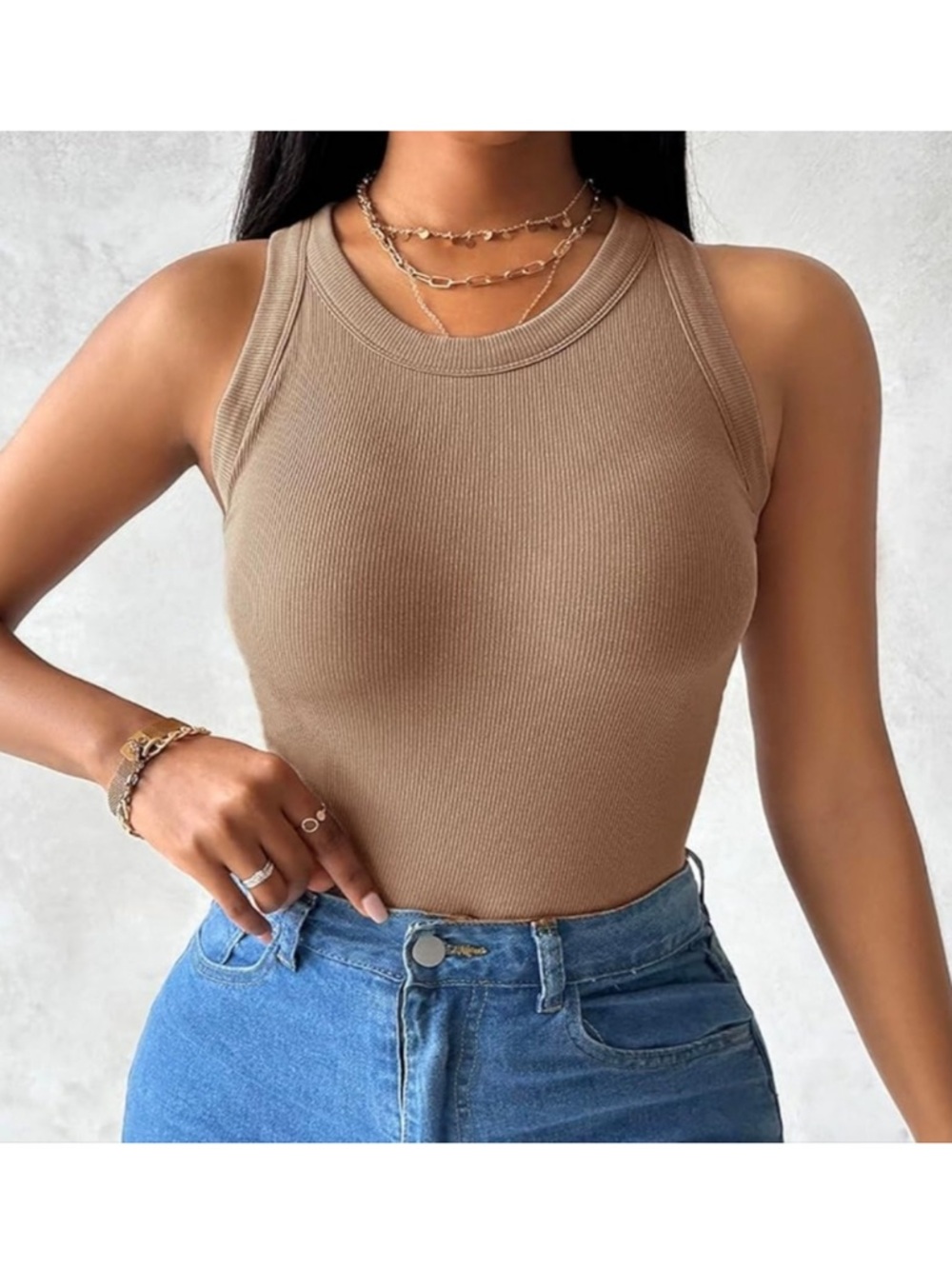 Ribbed Tank Top with Built-In Bra Padding